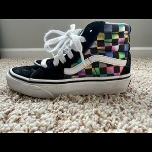 Girl's High Top Vans Rainbow Checkerboard Size 12 EUC Sneakers